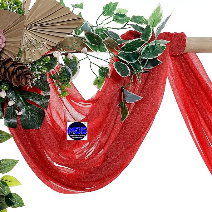 MDS Halloween Chiffon Draping Fabric - 1 Panel, 30" Wide x 75ft Long - Sheer Spooky Arbor & Canopy Drapery for Haunted House Backdrops, Party Ceilings, DIY Costumes & Themed Events - Red