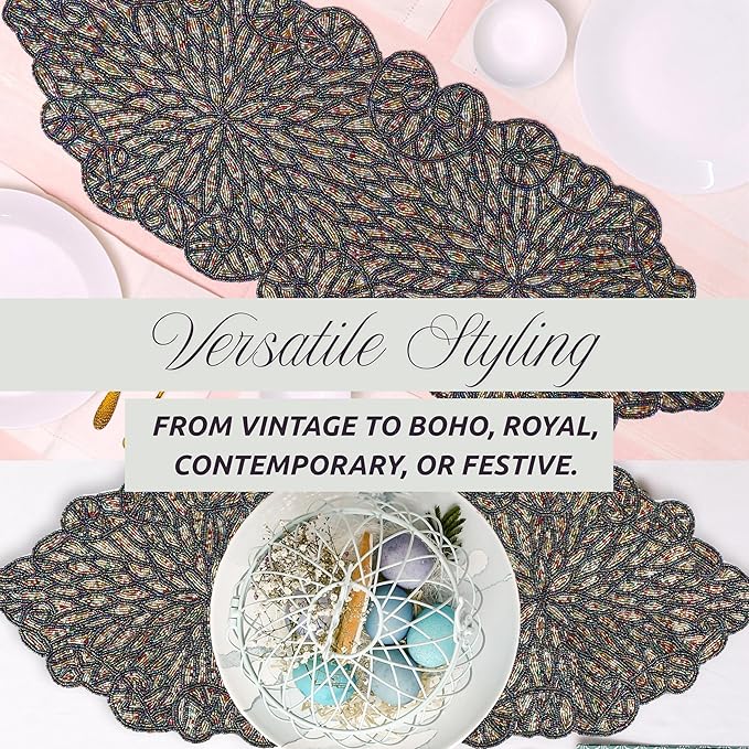 Premium Beaded Table Runner - 13x36 Elegant & Durable Home Décor for Dining, Weddings, Parties & Special Occasions with Non-Slip Backing, Versatile & Easy-Care (Multi) - CLEENTABLE